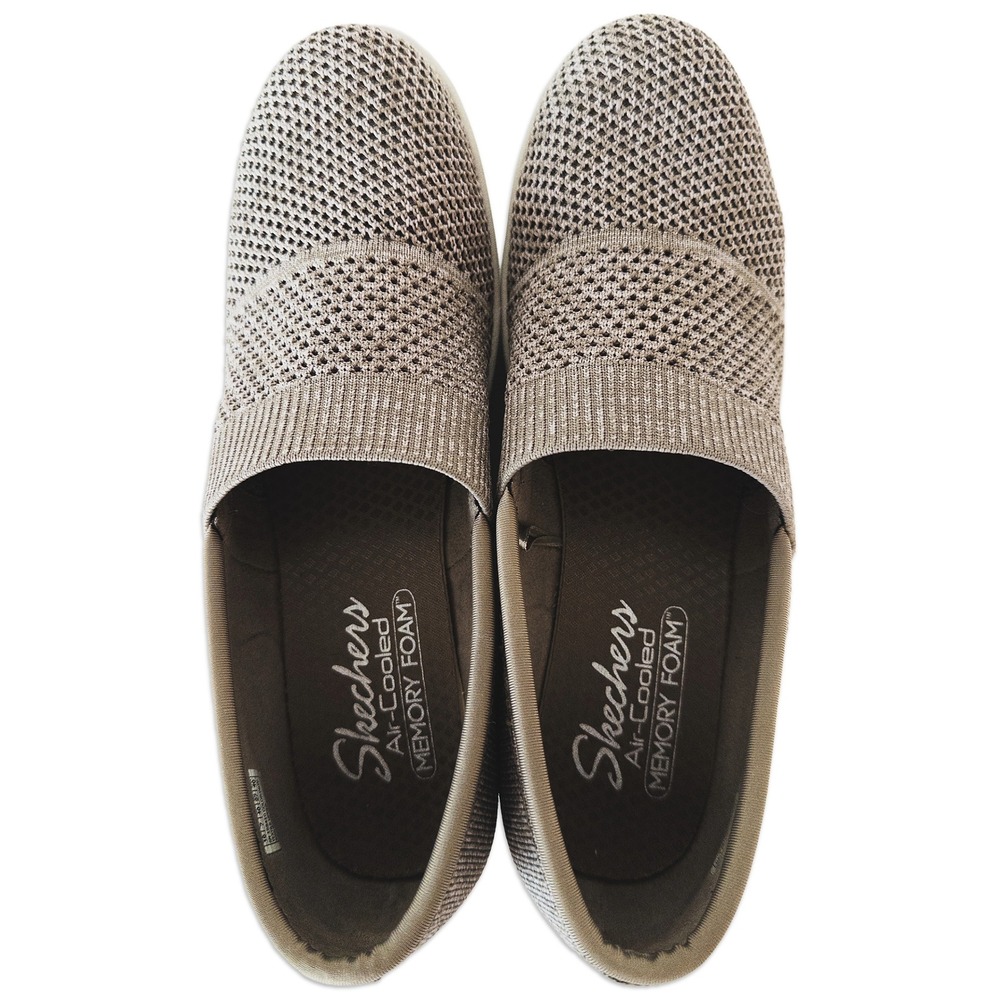 Skechers Slip On Wedge Sneaker‎ Womens 10 Taupe Knit Air-Cooled Memory Foam